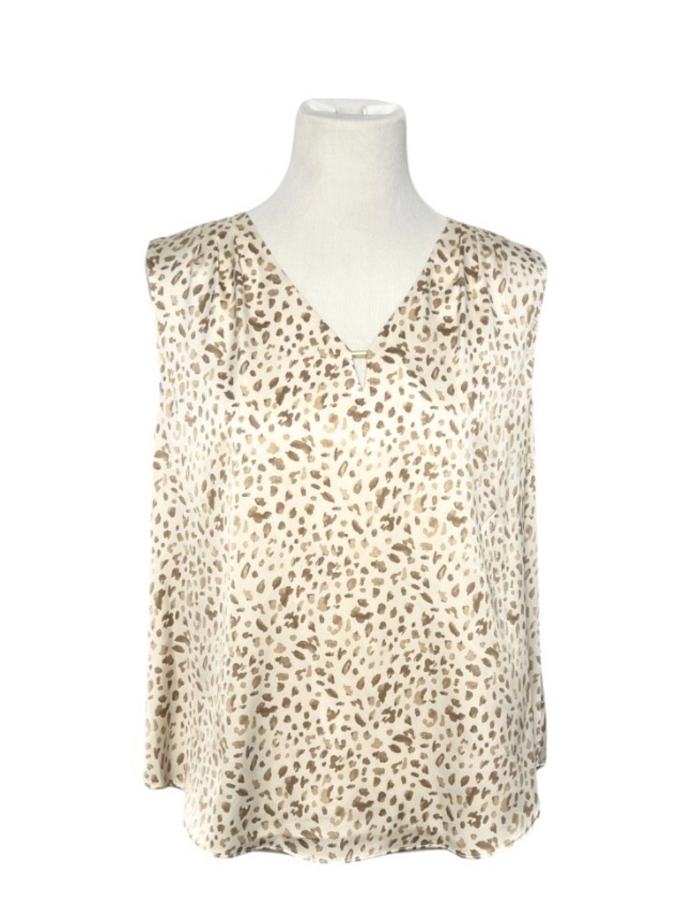 Leopard Print Sleeveless Blouse - Cream Tan | Size Large